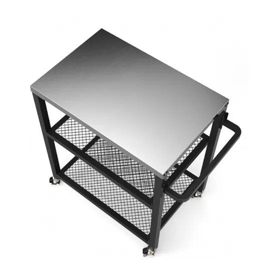 Commercial Black Powder Coated Steel BBQ Table 4 Brakes Casters Outdoor BBQ Table