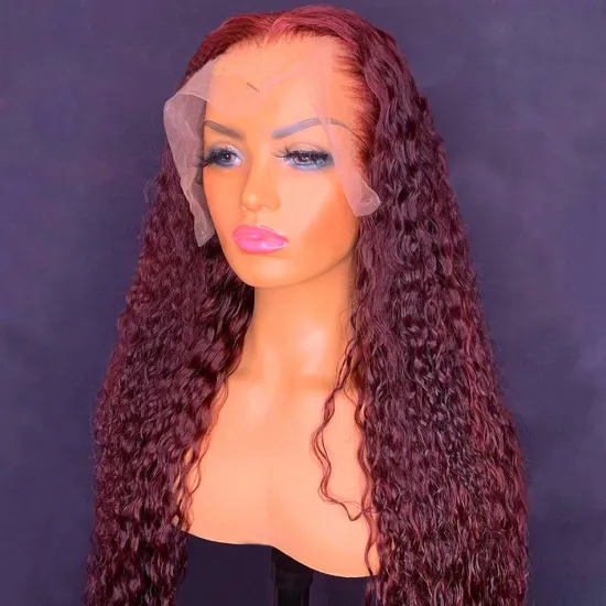 Msbeauty Cheap Curly Wave Raw Brazilian 100% Virgin Human Hair 99J Red Colored Hd Full Lace Front Wig Human Hair For Black Women