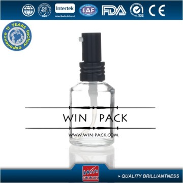 30ml clear serum glass bottle with black metal pump and black cap, clear serum glass bottle