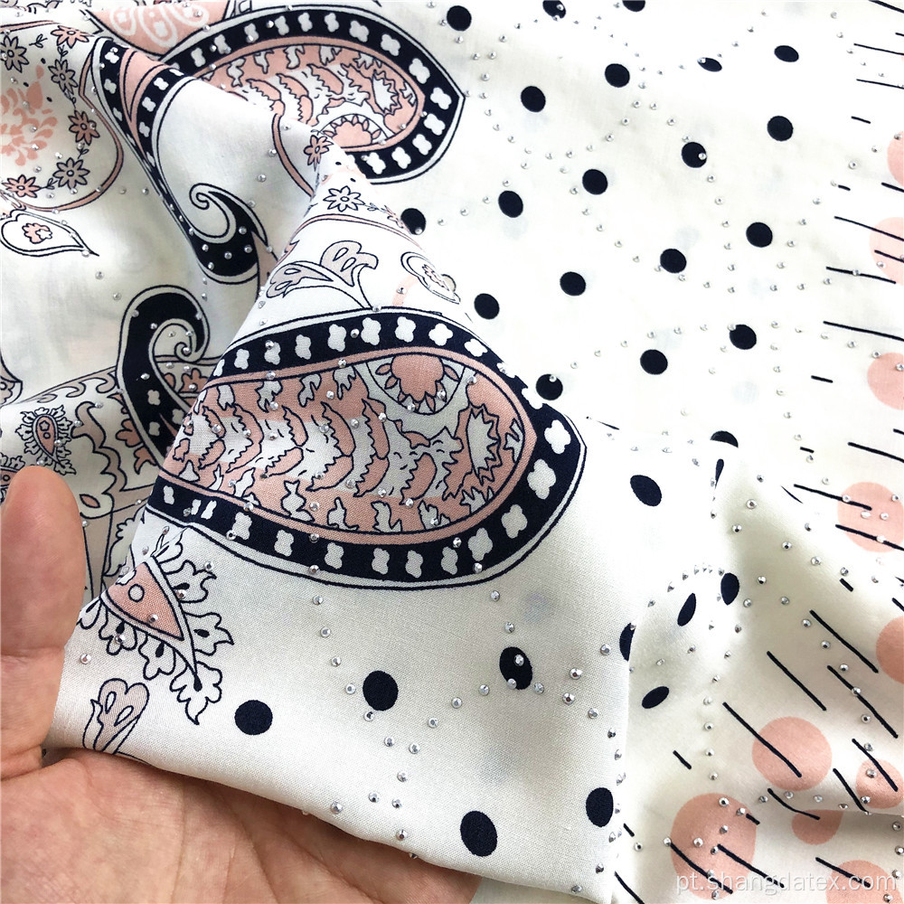 Design Paisley agradável com viscose de pedra prata impressa