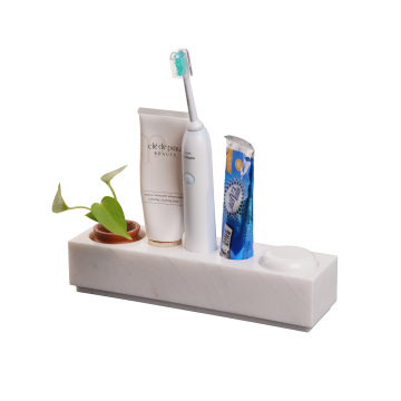 Huaxu Luxury Bathroom Vanity Set: Crystal White Toothpaste Stand & Marble Toothbrush Holders