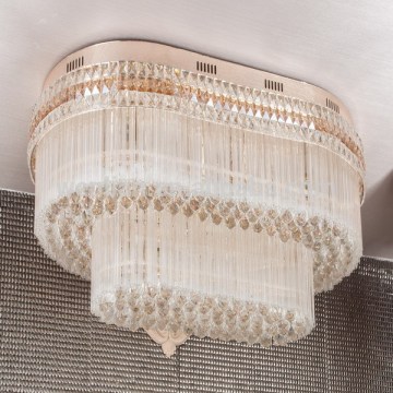 Tiered oval luxurious ceiling light with steel canopy for lobby decorating