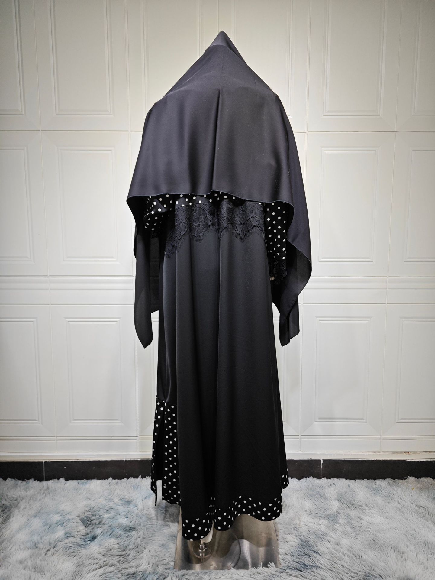 Polka Dot Black Abaya with Matching Hijab Set MQ260 (5)