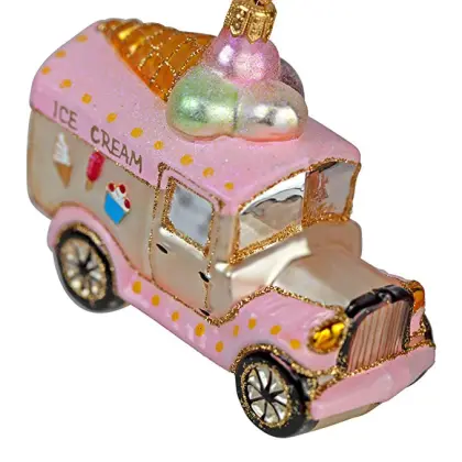 Ice Cream Van Shaped Customized Christmas Glass Ornaments