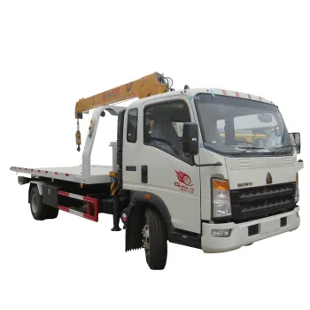4X2 HOWO 5 ton radio control Flatbed Wrecker Tow Truck Mounted Crane for sale in Paraguay