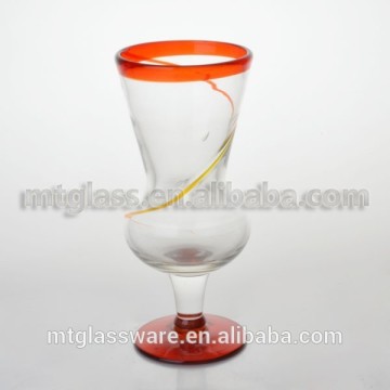 Handmade red rim crystal wine glasss ice juice glass with red swirl