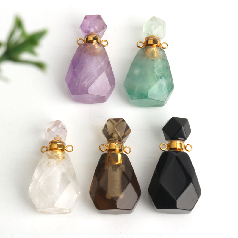 Charme de garrafa de perfume de pedras preciosas com quartzo rosa