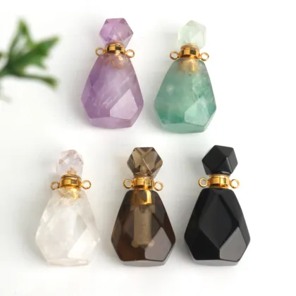 Gemstone Perfume Bottle Charm with Rose Quartz