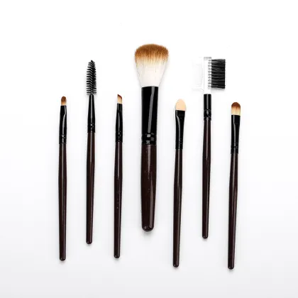 Brown pu bag with 7 makeup brushes