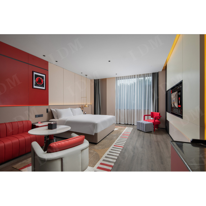 Muebles de dormitorio de hotel personalizados de doble habitación de madera de madera sólida