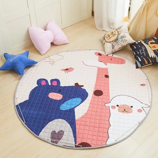 150cm Animal Baby Play Mats Round Kids Rug Toys Children's Carpet Cotton Developing Mat Rug Baby Puzzle Play Mat Storage Bag Toy