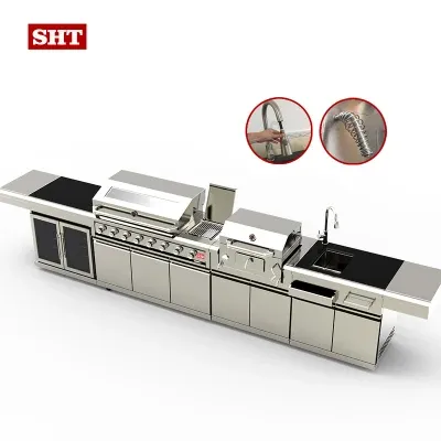 Wholesale Barbecue Gas Charcoal Grill Outdoor Island Kitchen with Sink Cabinet