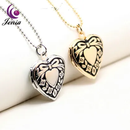 Jenia Gold Plated Jewellery Bead Chain Necklace Heart Locket Pendant Necklace