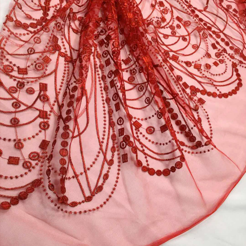 Red Plastic Sequins Flat Lace Embroidery