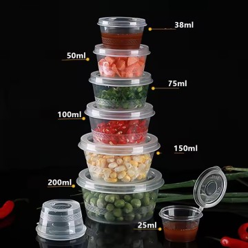 1oz to 4oz Transparent Sealed Round Containers with Clip Lid - PP Plastic Shot Cups and Sauce Cups