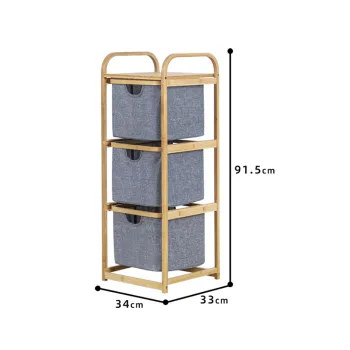 Compact Bamboo Storage Cart with 3 Fabric Drawers