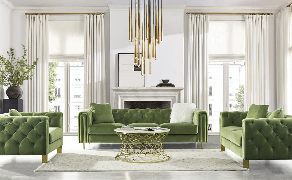 Modern American Luxury Style Sofá Piernas doradas Mint Fabel verde Chesterfield Sala de estar Tufted Velvet Sofá