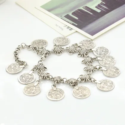 New Arrival Tribal Tassel Gypsy Festival Turkish Anklet - Women's Bohemian Ethnic Silver Chain Coin Bracelet