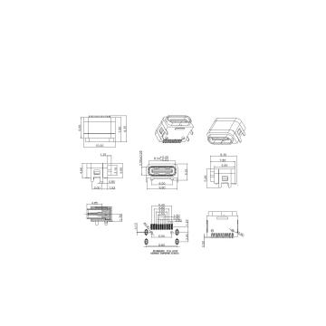 Type-C 16P Female Waterproof IPX7 SMT Type