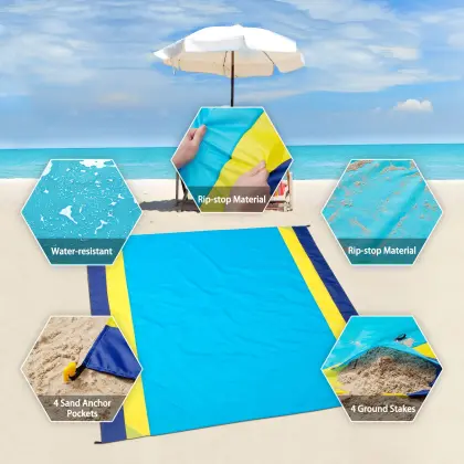 2023 Ultralight Parachute Ripstop Nylon Fabric Pocket Beach Blanket - Waterproof and Portable Beach Blanket