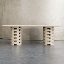 Wabi Sabi Style Natural Marble Round Table Concrete Texture High-End Travertine Furniture Hotel Dining Table