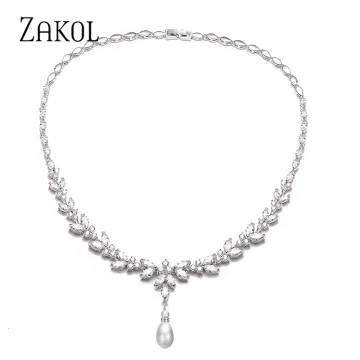 ZAKOL Luxury Exquisite Marquise Cut Cubic Zircon Leaf Adjustable Chain Necklaces For Women Fashion Bridal Wedding Party Jewelry