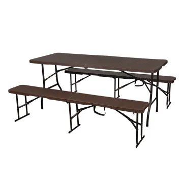 Rattan Plastic Coffee Table and Chair Set for Outdoor Comfort at Beach or Bedside
