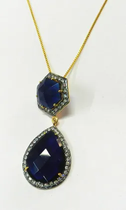 925 Sterling Silver Iolite Hydro & Hexagon Pendant