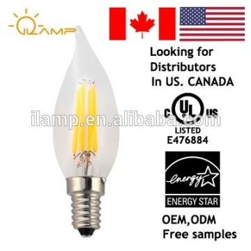 CA10 Milky Flame Tip 25000 Life Hours 360 Lumens Candelabra Base led filament bulb