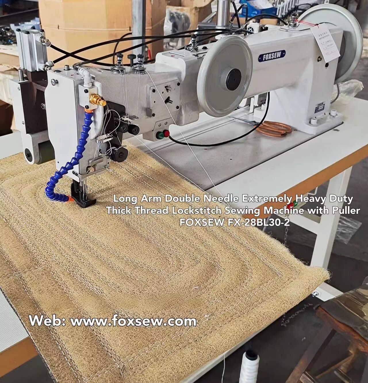Long Arm Double Needte Triple Feed Extra Heavy Duty Lockstitch Sewing Machine with Puller FOXSEW FX-28BL30-2 -A