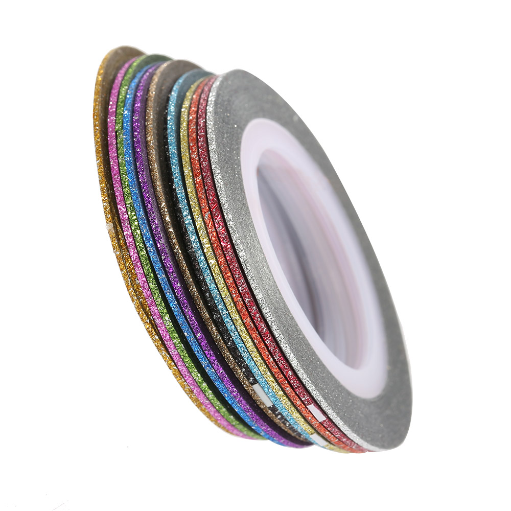 12Pcs/set DIY Shiny Scrub Nail Striping Tape Line 3D Nail Art Decoration Mixed Colors Nail Sticker Decals Rolls Thin Tape Tool