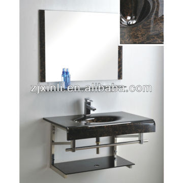 Black Tempered Glass Washbasin with Stainless Steel Holder