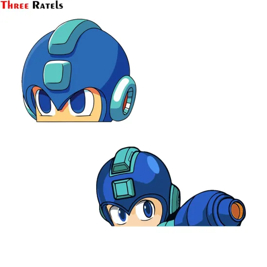 Three Ratels FC133 3D Funny MEGA MAN Anime Peeking Motorcycle Car Bumper Window Decal Vinyl Car Sticker Graffiti Laptop Sticker