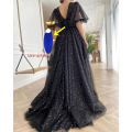 Women's Sparkle Starry Tulle Puffy Sleeve Prom Dresses