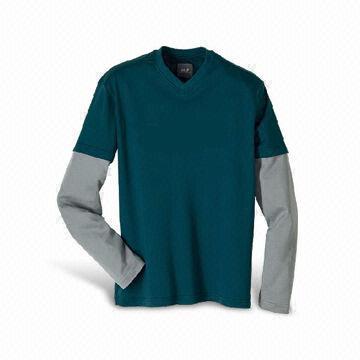 Men's Cotton T-shirt with Long Contrast Color Insert Sleeves, Available in Different Sizes
