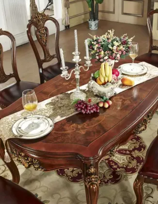 Handcrafted Mahogany Wood Dining Set - Luxury Antique Style Furniture