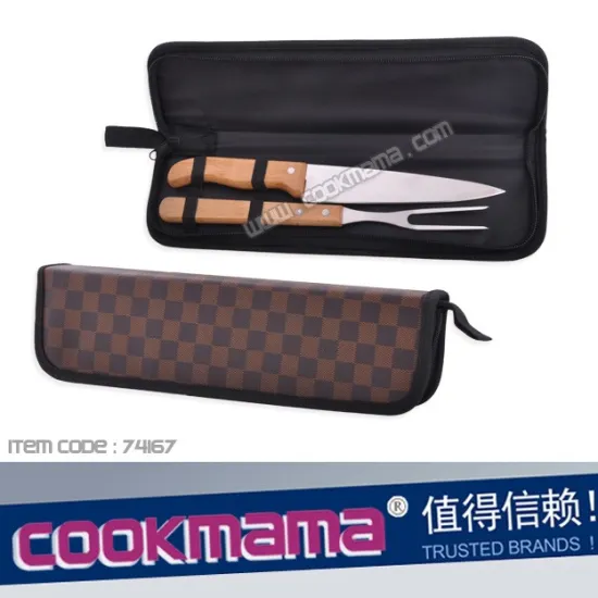 beech wood handle knife and fork,2pcs knife and fork set with bag