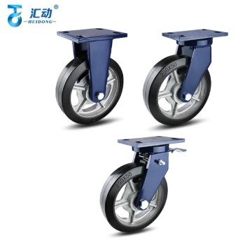 Extra Black Heavy Duty 6/8 Inch Iron Core Rubber Wheel Spring Double Ball Bearing Warehouse Cargo Trolley and Container Casters