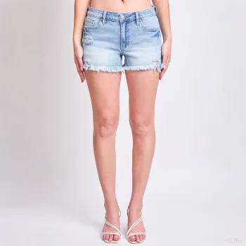 Women's Luxe Mid Rise Shorts with Satin Bow Light Blue Denim Shorts