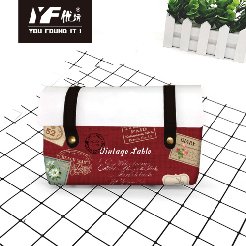 Borsa in pelle PU con etichetta vintage personalizzata per sacchetto per matita e borsa multifunzionale