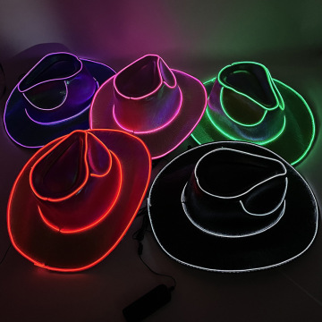 Hot Sale EL Wire Cowboy Hat with LED Flashing Light - New Year Easter Graduation Party Festival Decoration