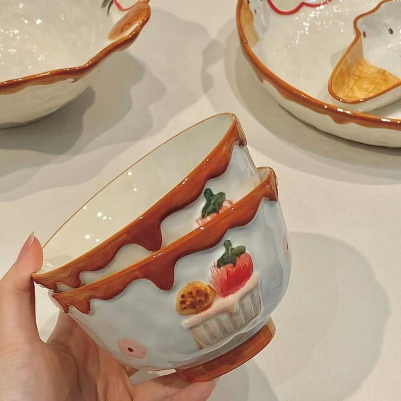 Sweet Strawberry Ceramic Dinnerware with 3D Decorations