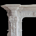 Hand Carved White Marble Mantel Floral Reliefs Artisan