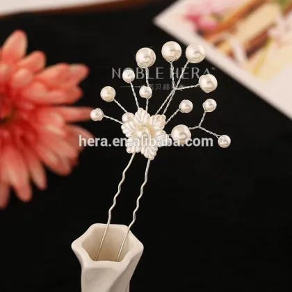 Handmade Cheap hair ornaments wholesale pearls flower hair forks bridal hair pin