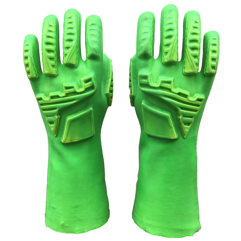 Green TPR impact gloves with TPR on hand back