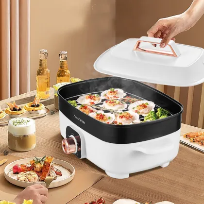 Electric Multicooker for Grilling, Baking, Boiling, BBQ, and Hot Pot