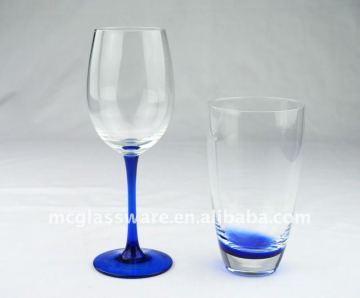 handmade high transparency wine and hiball glass with blue stem
