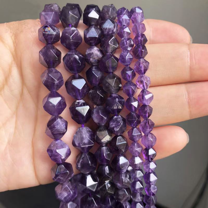 Natural Star Cut Faceted Purple Amethysts Stone Beads