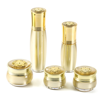 wholesale 15ml 30ml 50ml UV gold color plastic acrylic empty serum cosmetic pump bottles sets packaging