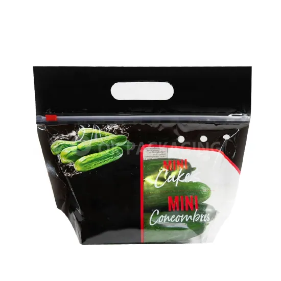 Custom Plastic Cucumber and Grape Packaging Bags - Stand Up Pouch with Slider for Fruits and Vegetables